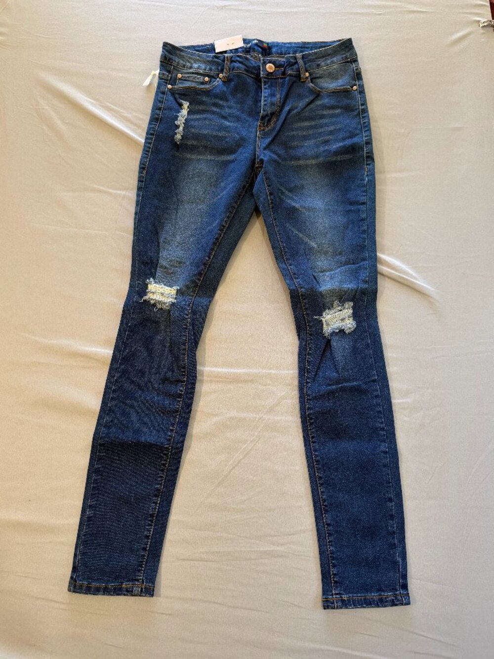 Vins Me Women's Distressed Skinny Ankle Stretch Dark Wash Jeans Size 7 NWT Blue